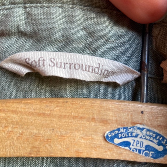 Linen Pocket Tunic Sage Soft Surroundings Collar Pearl Button - Picture 10 of 10